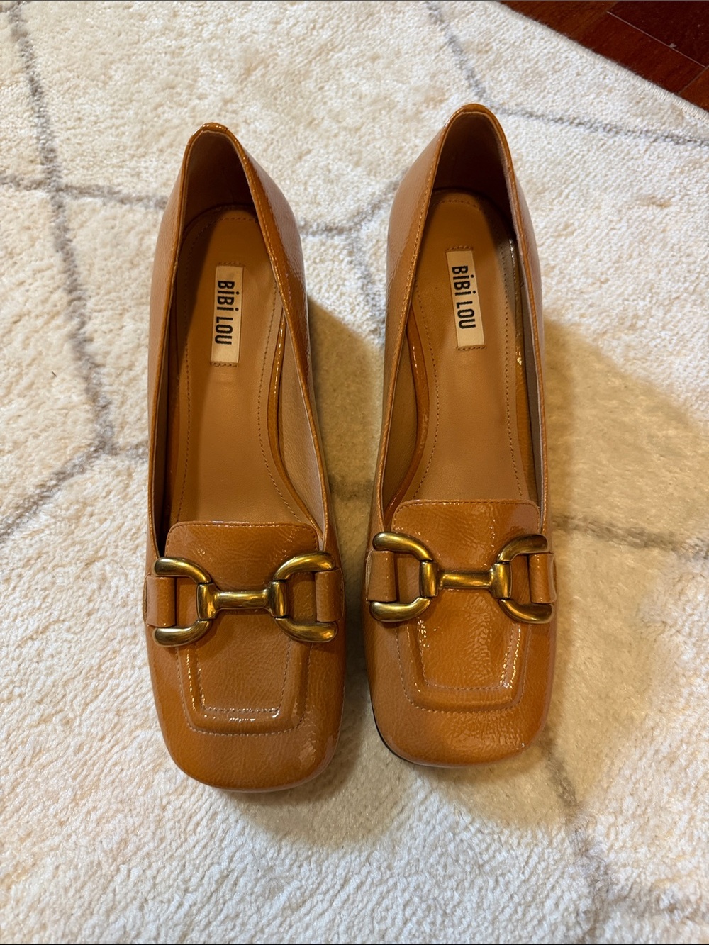 Bibi Lou Women's Tan Leather Loafers with Gold Horsebit Detail
